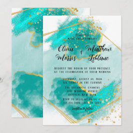 Agate Aquamarin und Gold Geometric Glitzer Wedding Einladung