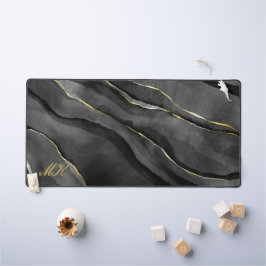 Agate Black and Gold Marmor Individuelle Name Lett Schreibtischunterlage