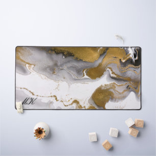 Agate Black and Gold Marmor Individuelle Name Lett Schreibtischunterlage
