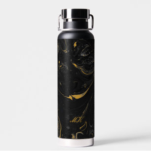 Agate Black and Gold Marmor Individuelle Name Lett Trinkflasche