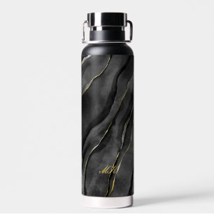 Agate Black and Gold Marmor Individuelle Name Lett Trinkflasche