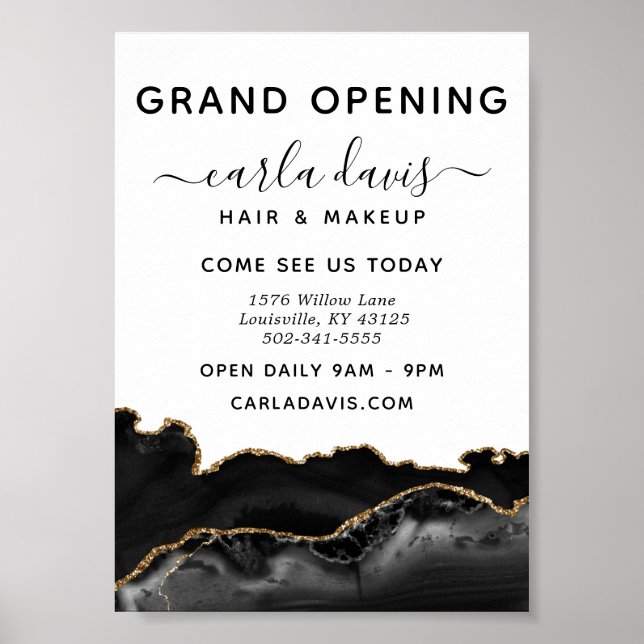 Agate Black and Gold Marmor Salon Grand Opening Poster (Vorne)