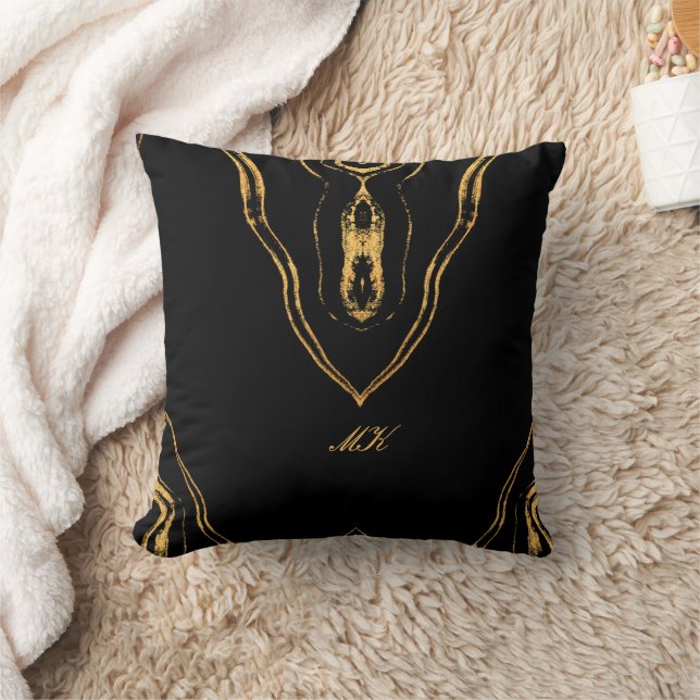 Agate Black and gold Marmorwirbel Kissen (Decke)