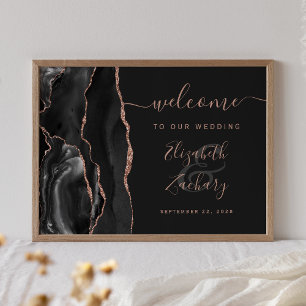 Agate Black Rose Gold Dark Wedding Willkommen Poster