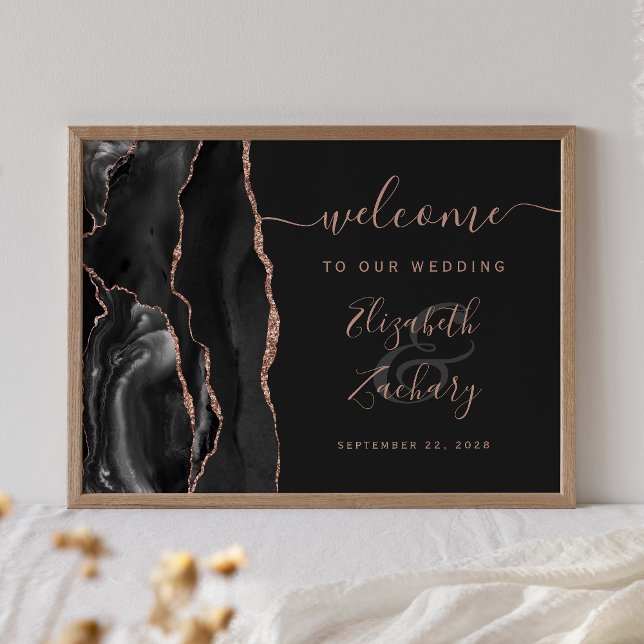 Agate Black Rose Gold Dark Wedding Willkommen Poster (Von Creator hochgeladen)