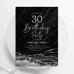 Agate Black Silver 30. Geburtstag Einladung<br><div class="desc">Schwarz-Silber-Zeitalter 30. Geburtstag Party Einladung. Elegantes modernes Design mit Aquarellfarben-marmorgeode Hintergrund,  Imitate Glitzer Silber und Typografie Skript-Schriftart. Die trendige Einladungskarte eignet sich perfekt für eine stilvolle Damenfeier. Gedruckte Zazzle Einladungen oder Sofortdownload digitalen druckbaren Vorlage.</div>
