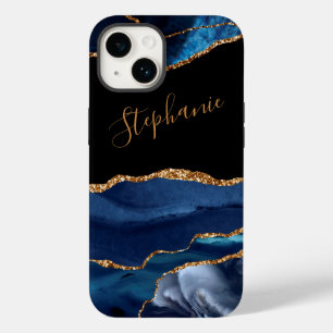 Agate Blue Gold Glitzer Individuelle Name Case-Mate iPhone 14 Hülle