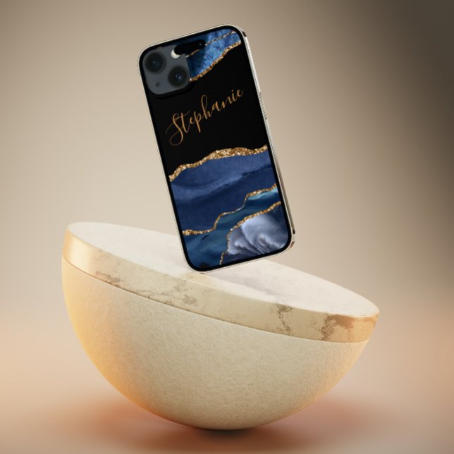 Agate Blue Gold Glitzer Individuelle Name Case-Mate iPhone Hülle (Von Creator hochgeladen)
