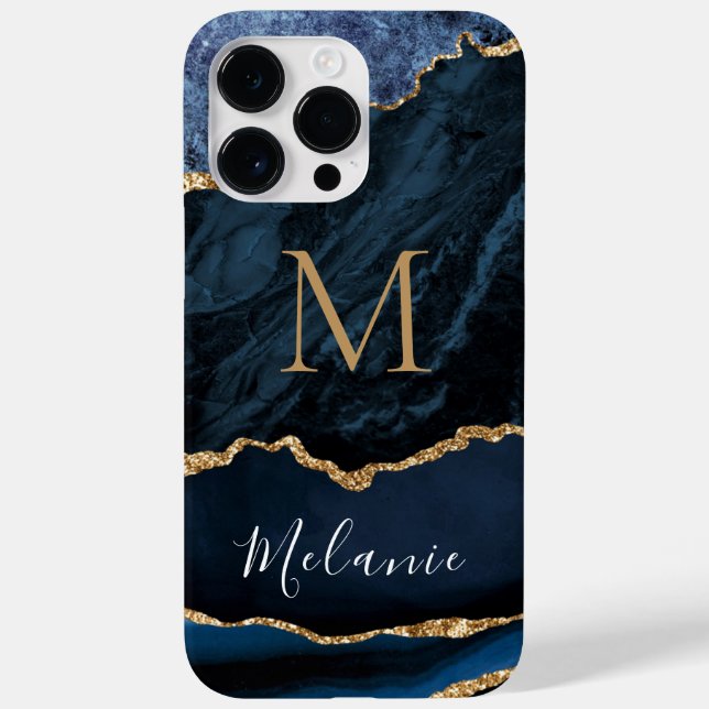 Agate Blue Gold Glitzer Marble Individuelle Name L Case-Mate iPhone Hülle (Rückseite)