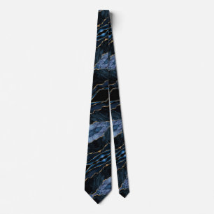 Agate Blue Gold Glitzer Sparkle Marble Neck Tie Krawatte