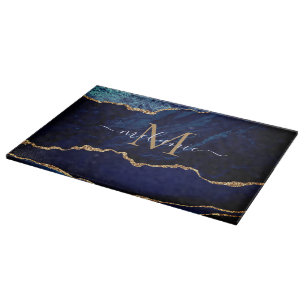 Agate Blue Gold Marmor Cutting Board Individuelle  Schneidebrett