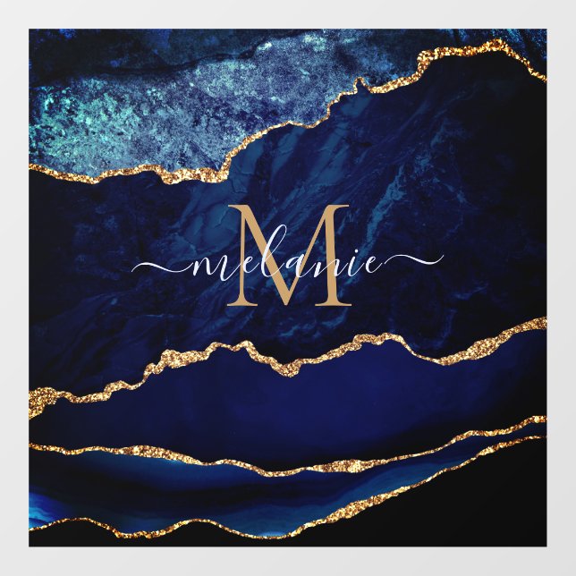 Agate Blue Gold Marmor Name Letter-Fenster Klammer Fensteraufkleber (Blatt)