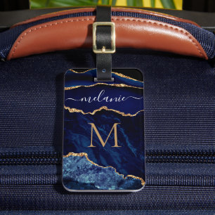 Agate Blue Gold Marmorname Letter Luggage Tag Gepäckanhänger