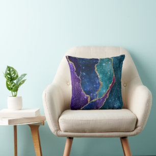 Agate Blue Lila Aqua Gold Veins Kissen