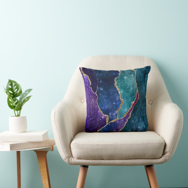 Agate Blue Lila Aqua Gold Veins Kissen (Stuhl )