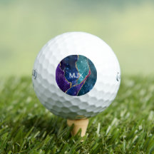 Agate Blue Lila Aqua Gold Veins Monogram