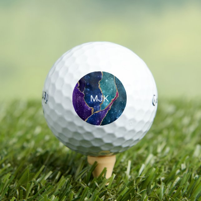 Agate Blue Lila Aqua Gold Veins Monogram Golfball (Insitu T-Shirt)