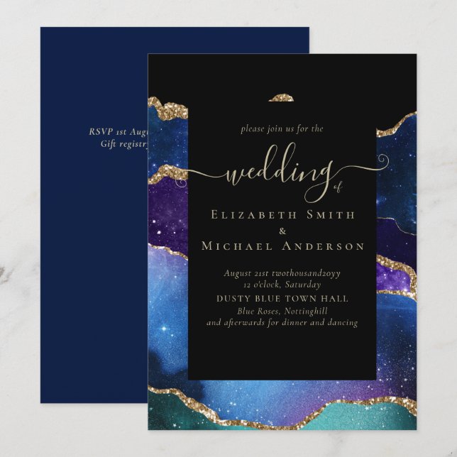AGATE Blue Lila Gold Hochzeitbudget (Vorne/Hinten)