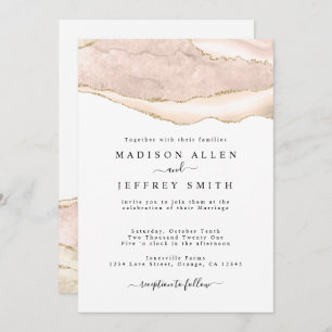 Agate Blush & Gold Glitzer Einladung zur Hochzeit