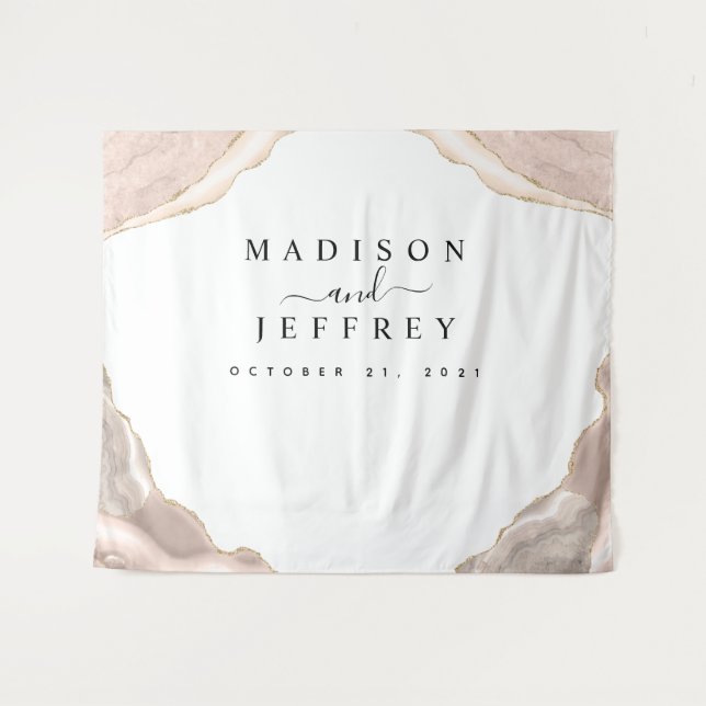 Agate Blush & Gold Glitzer Hochzeitsvorhang Wandteppich (Vorderseite (Horizontal))