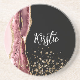 Agate Blush Pink Black Rose Gold Glitzer Getränkeuntersetzer