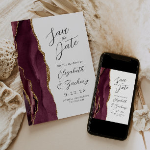 Agate Burgund Gold Hochzeit Einladung Vormerkung