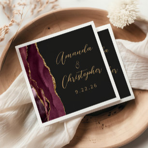 Agate Burgund Gold Schrift Dunkle Hochzeit Serviette