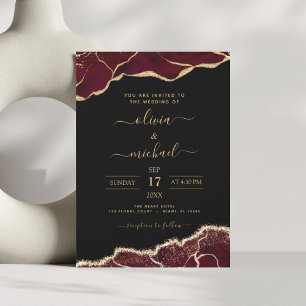 Agate Burgundy Gold Black Modern Wedding Einladung
