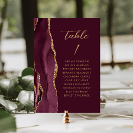 Agate Burgundy Gold Modern Script Wedding Tischnummer