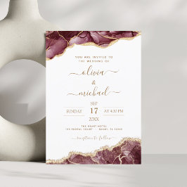 Agate Burgundy Gold Moderne Hochzeit Einladung