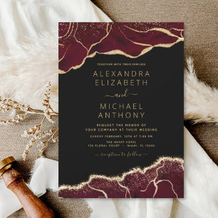 Agate Burgundy Gold Wedding Einladung