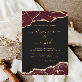 Agate Burgundy Gold Wedding Einladung