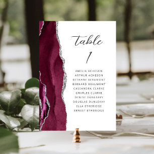 Agate Burgundy Silver Modern Script Wedding Tischnummer