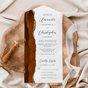 Agate Burnt Orange Gold Script All In One Einladung
