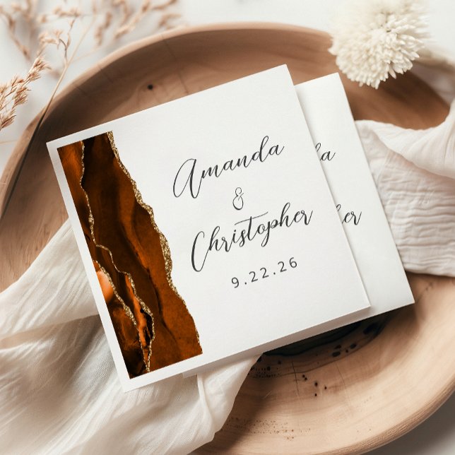 Agate Burnt Orange Gold Script Wedding Serviette (Von Creator hochgeladen)