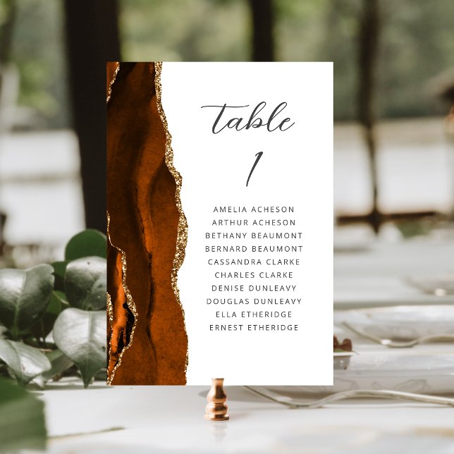 Agate Burnt Orange Gold Script Wedding Tischnummer (Von Creator hochgeladen)