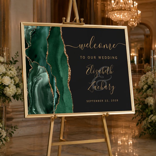 Agate Emerald Green Gold Dark Wedding Willkommen Poster (Von Creator hochgeladen)
