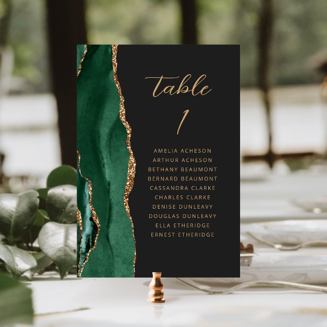 Agate Emerald Green Gold Modern Script Wedding Tischnummer (Von Creator hochgeladen)