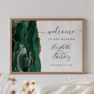 Agate Emerald Green Gold Wedding Willkommen Poster