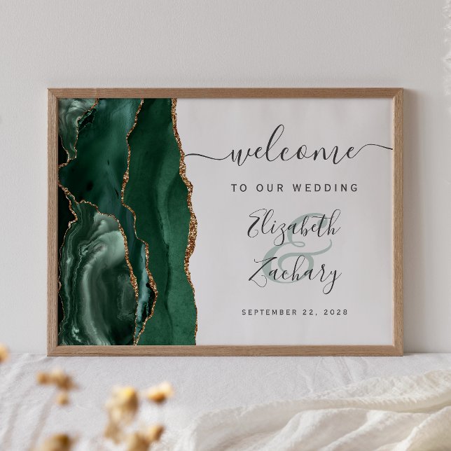 Agate Emerald Green Gold Wedding Willkommen Poster (Von Creator hochgeladen)