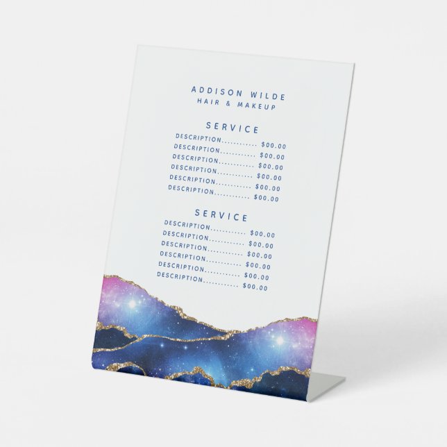 Agate Galaxy Celestial Stars Salon Service Price Sockelschild (Vorderseite)