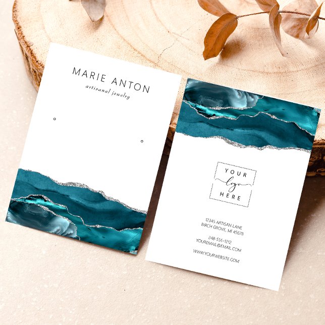 Agate Geode Aquamarine Silber Earring Display Card Visitenkarte (Von Creator hochgeladen)