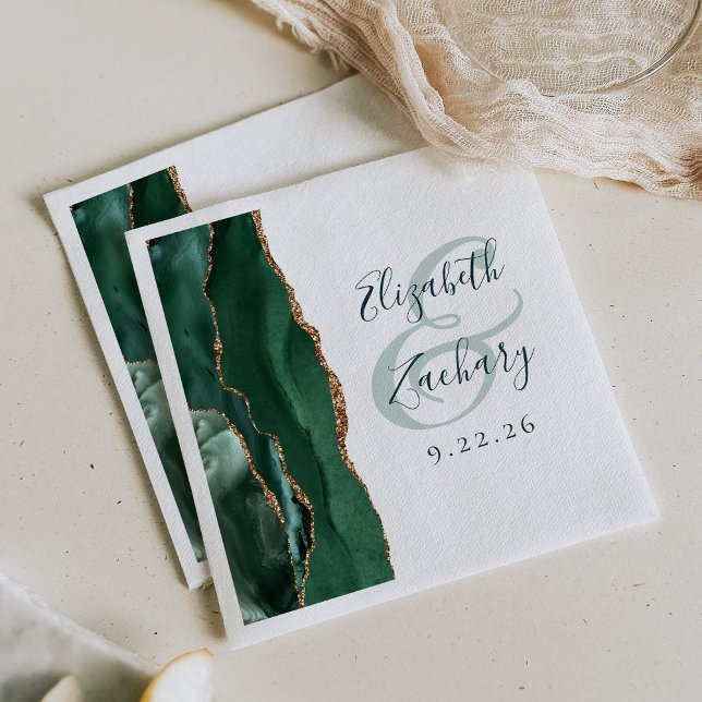 Agate Geode Emerald Green Script Gold Wedding Serviette (Von Creator hochgeladen)