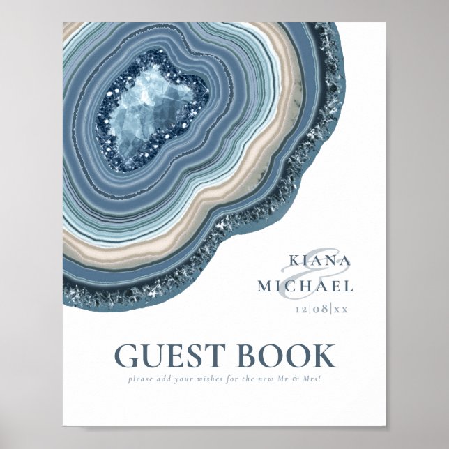 Agate Geode Glitzer Gästebuch Dusty Blue ID647 (Vorne)