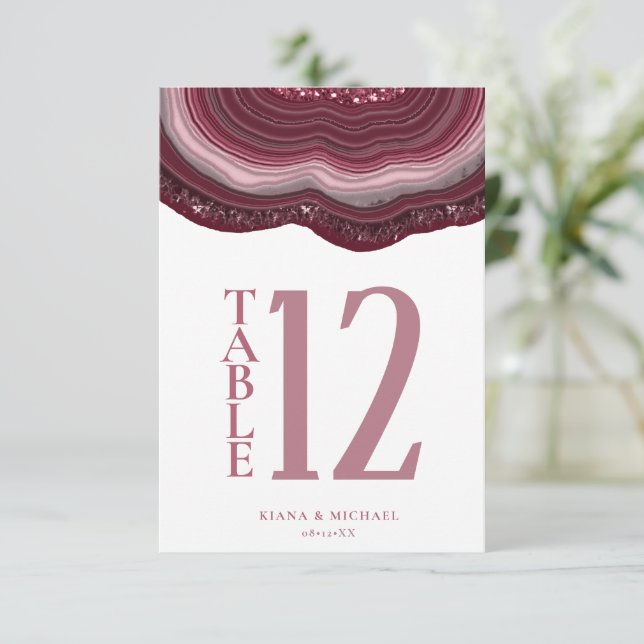 Agate Geode Glitzer Tischnummer Burgundy ID647 (Stehend Vorderseite)