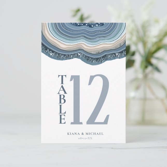 Agate Geode Glitzer Tischnummer Dusty Blue ID647 (Stehend Vorderseite)