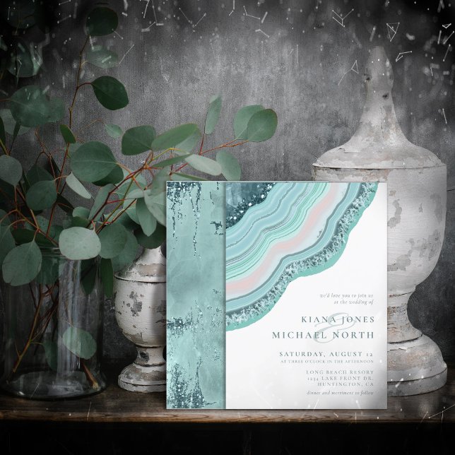 Agate Geode Glitzer Wedding Aquamarin ID647 Einladung (Von Creator hochgeladen)