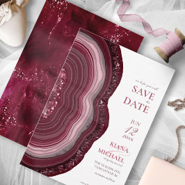 Agate Geode Glitzer Wedding Burgundy ID647 Save The Date