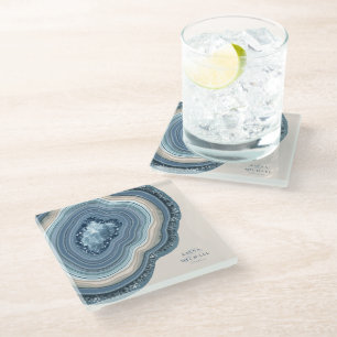 Agate Geode Glitzer Wedding Dusty Blue ID647 Glasuntersetzer