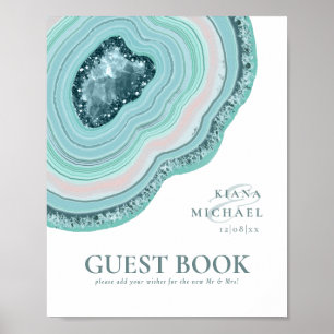 Agate Geode Glitzer Wedding Guest Book Aquamarin I Poster